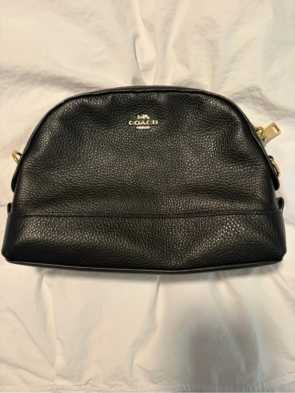 COACH F76673 Black Pebble Leather Zip Top Dome Clutch Purse - No Strap